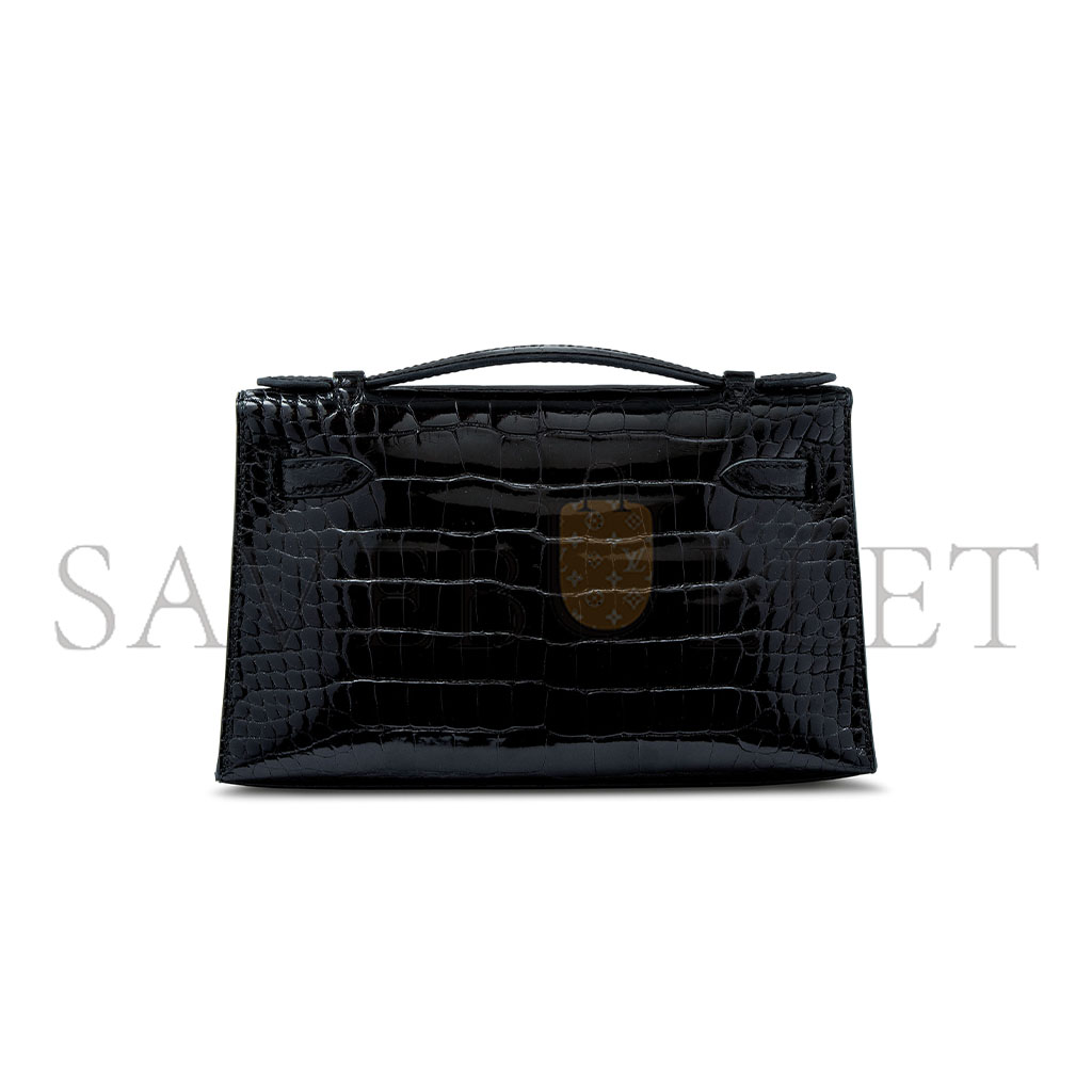 HERMÈS MASTER BLACK ALLIGATOR KELLY POCHETTE WITH PALLADIUM HARDWARE (22*14*7cm) 